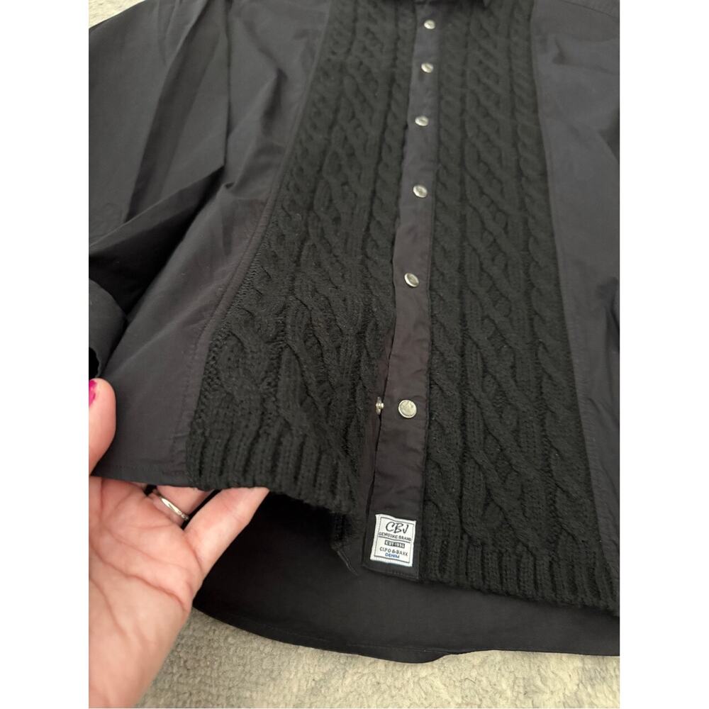 Cipo & Baxx Pearl Snap Front Dress Shirt Cable Knit Panels Black Men’s Size 2XL - Picture 4 of 9